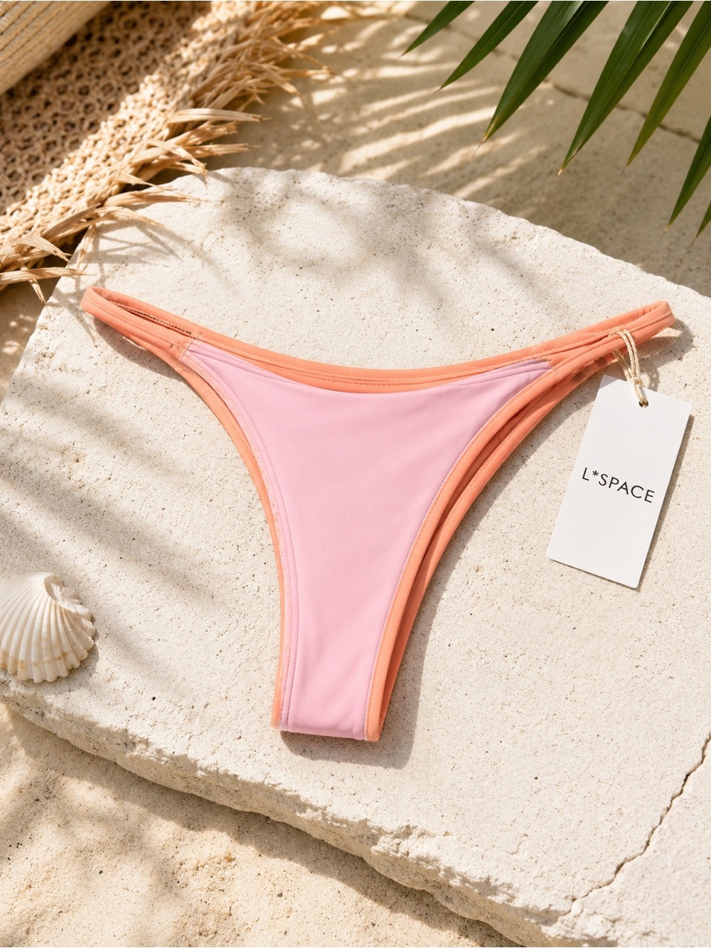 L*Space Tommy Bitsy Bikini Bottom Medium Pink Orange High Cut NWT